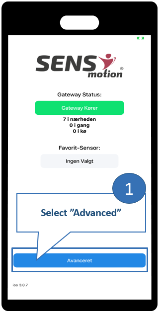 App screens showing favorite sensor selection step 1