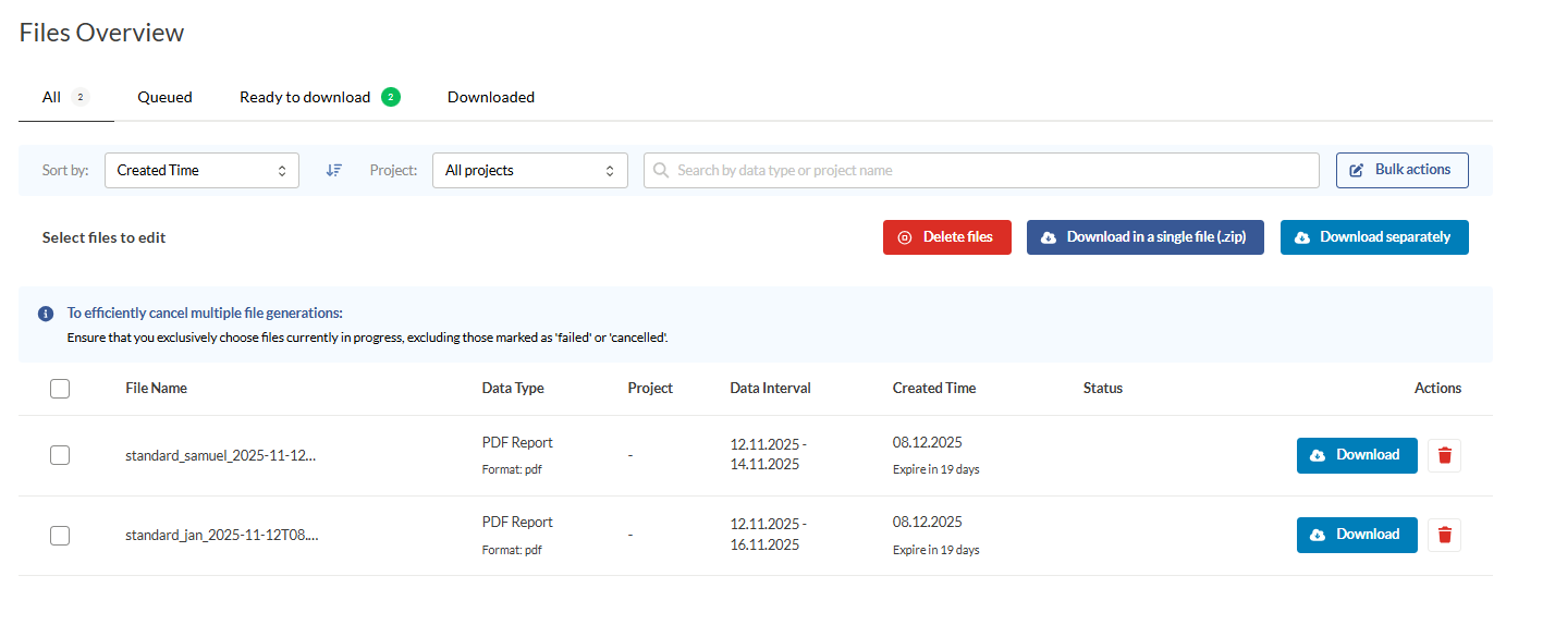 Download files interface