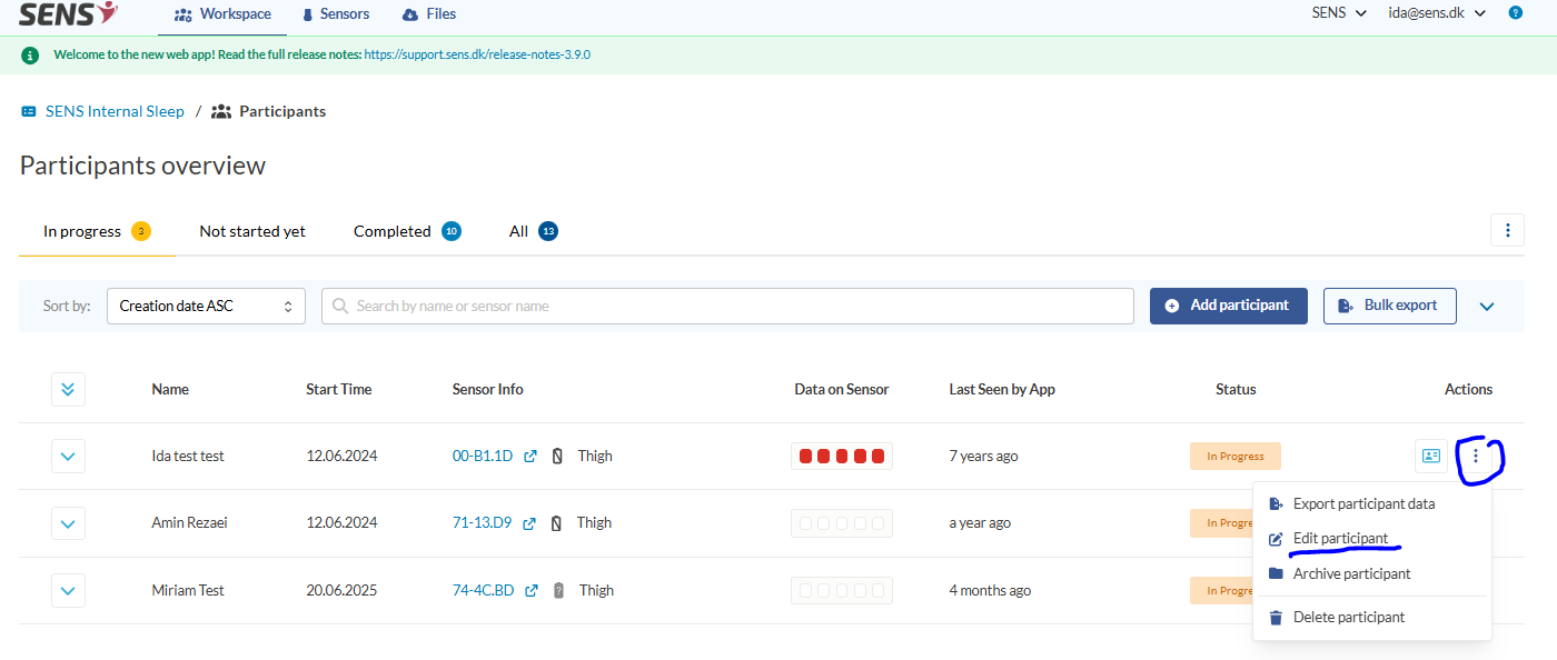 Edit participant screenshot