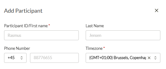 Participant information screenshot