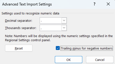 Decimal and thousands separator settings