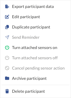 Participant actions menu with Duplicate participant and sensor on/off options