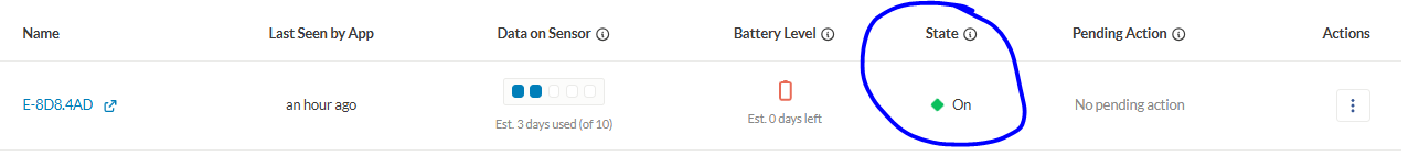 Sensor status changed to on