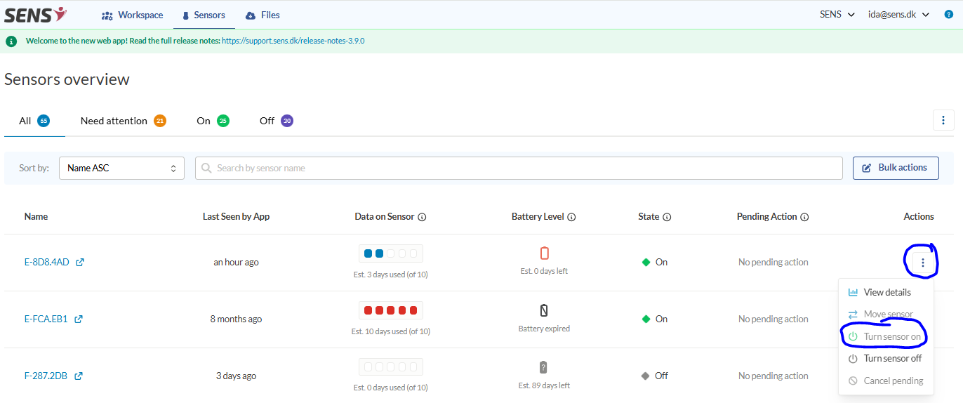 Turn on sensor one by one